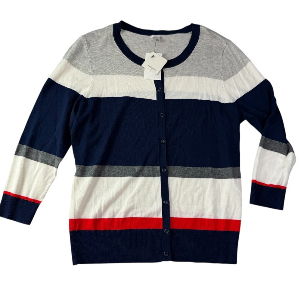 New NWT Nordstrom HALOGEN Sweater Cardigan Button Up Striped Blue White Gray L